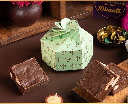 The Flower Fudge Gifting Box, containing our rich Belgian dark chocolate and almond fudge. A decadent treat in a lovely floral box.