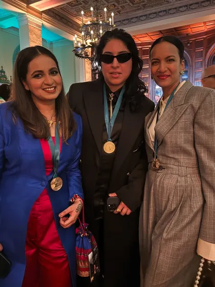 With the brilliant Arooj Aftab and another artist at a Grammy nominee event. So much talent and good energy in one room.