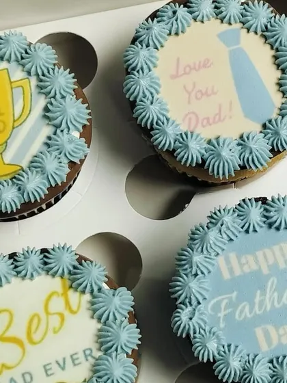 This angle highlights the "No. 1 Dad" trophy and "Best Dad Ever" cupcakes, perfect for showing appreciation on his special day.