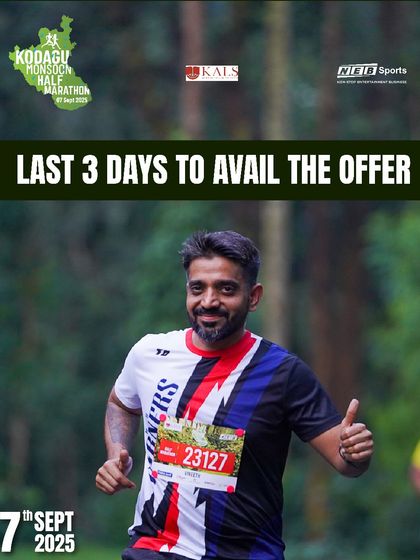Only three days left. Grab the exclusive offer and gear up for the stunning Kodagu Monsoon Half Marathon.