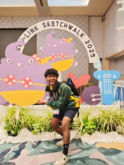 Posing with the fun mascot at the Asia-link Sketchwalk 2025 event in Phuket.