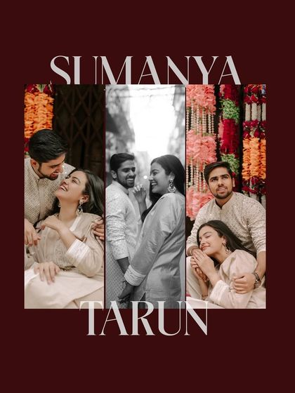 A creative collage with the couple's names, showcasing a series of loving and playful moments from their shoot.