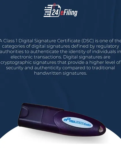 A Class 1 DSC is a digital signature used to authenticate an individual's identity in low-risk electronic transactions. It offers a higher level of security than a traditional handwritten signature.