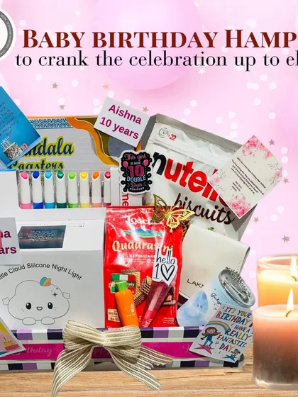 This baby birthday hamper is designed to crank the celebration up to eleven. It's a fantastic gift for a 10th birthday, complete with candles to set the mood.