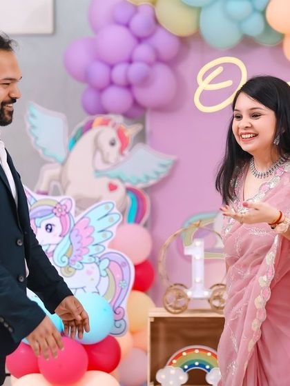 A delightful 'Peppa Pig' themed birthday party, featuring a colorful outdoor setting, character cutouts, and a custom backdrop of Peppa's house, perfect for a sunny day celebration.