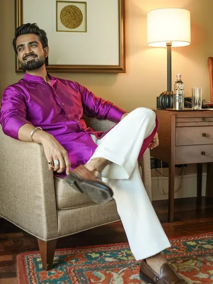 A relaxed pose in a hotel room. Even during hectic wedding schedules, I find moments to unwind.