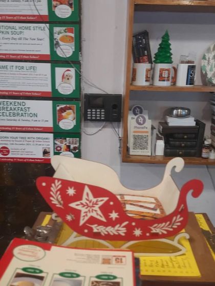 Our front desk gets a festive touch with a sleigh and other Christmas-themed decor.