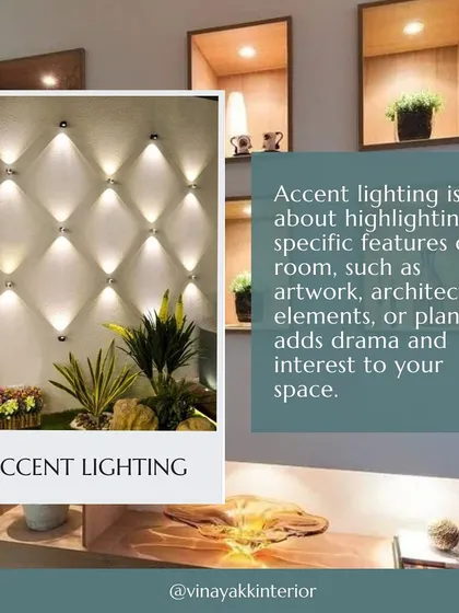 Accent lighting is used to highlight specific features like artwork, plants, or architectural details. It adds drama and visual interest to a space.