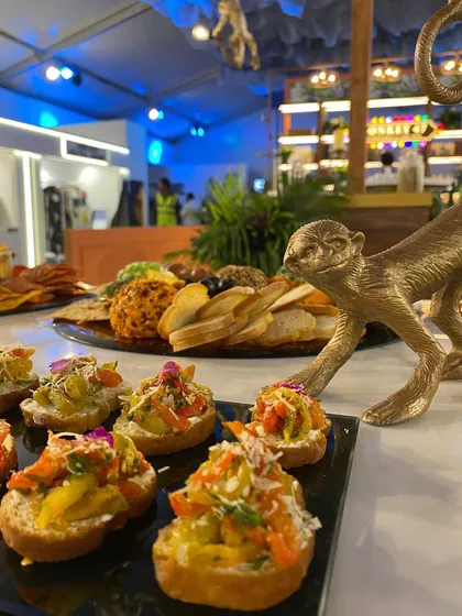An assortment of our roasted bell pepper crostini, a fresh and vibrant option for guests.