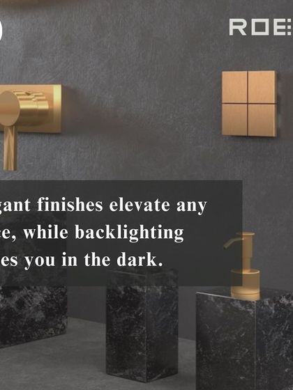 The elegant finishes and subtle backlighting of the Roehn ION keypad are shown in a dark, luxurious bathroom, ensuring you can navigate your controls even in low light.