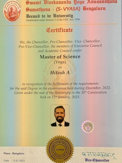 Hitesh Aras - Yoga Teacher Training & Certification S-VYASA University Partnership & Guidance photo 8