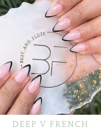 For a more dramatic look, the deep V-French creates a bold, arrow-like effect. Here, a sharp black tip provides a high-contrast, edgy style.