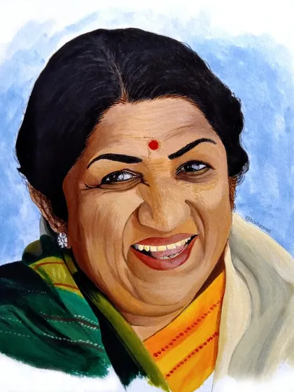 My tribute painting of the legendary singer Lata Mangeshkar. I used acrylics on paper to create this realistic portrait, capturing her iconic warm smile.
