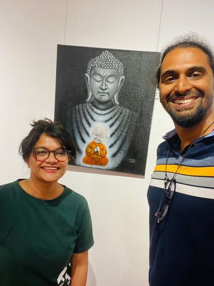 Happy to have friends visit and appreciate the art.