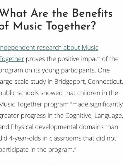 The benefits of our program are proven by independent research. Studies show that children in our classes make significant gains in cognitive, language, and physical development.