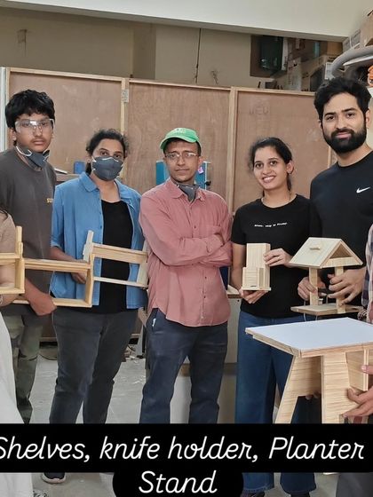 A fantastic variety of projects from this group. We have shelves, a knife holder, and a planter stand, all designed and built during a weekend workshop.