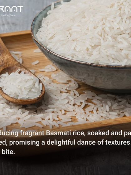 The foundation of a great biryani is fragrant Basmati rice, which I soak and partially cook to ensure a delightful texture.