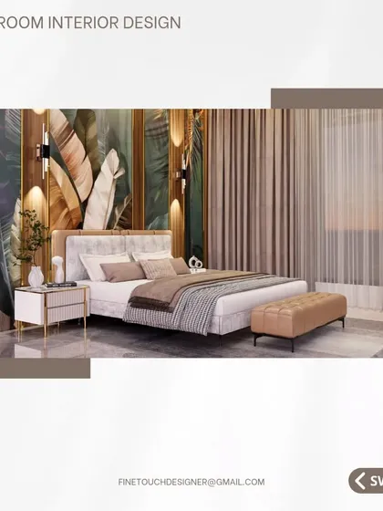 This perspective highlights the flow of the room, from the bed to the window. The choice of a simple leather bench and sheer curtains allows for ample natural light while maintaining privacy.