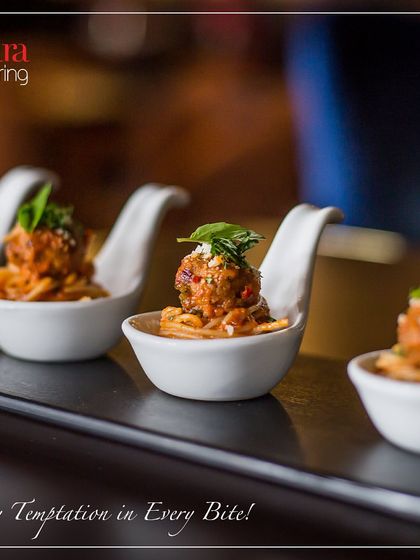 Juicy temptation in every bite. Our Italian-style meatballs are served in a rich tomato sauce over a bed of spaghetti, presented elegantly in individual tasting spoons.
