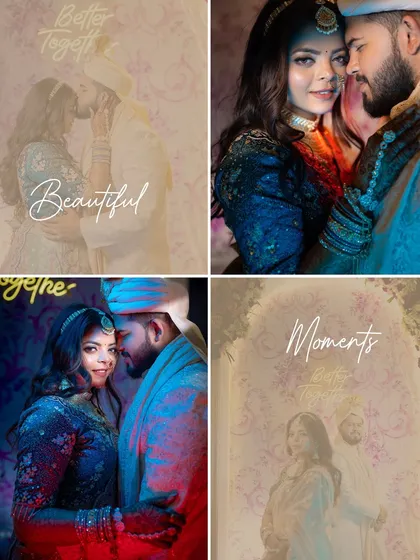 A moody and romantic collage of a couple, using creative lighting and color to capture their chemistry.