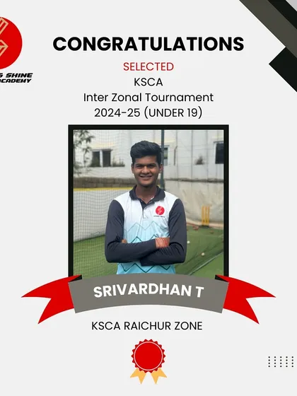 I am proud to announce Srivardhan’s selection to represent Raichur Zone in the KSCA Under 19 Zonals. Wishing him a successful tournament.