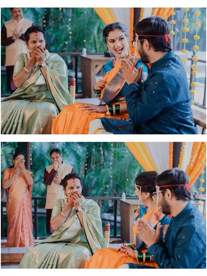 The pure joy and surprise on a mother's face during the wedding rituals. Capturing the reactions of family members is one of our specialties.