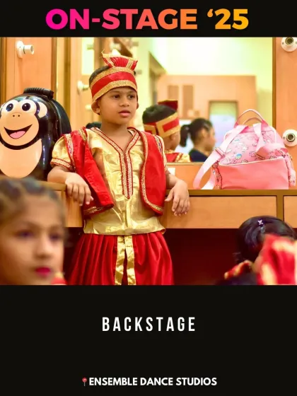 A quiet moment backstage before the show. A young performer in costume waits for his cue, showcasing the exciting and professional atmosphere behind the scenes.