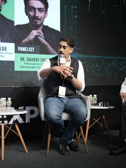Ar. Gaurav Sant from Pentaspace Design shares his expertise during a panel, contributing to the high-level discourse at the expo.