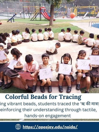 Using vibrant beads, students traced the 'ऋ की मात्रा,' reinforcing their understanding through tactile, hands-on engagement. This creative approach makes learning complex concepts easier.