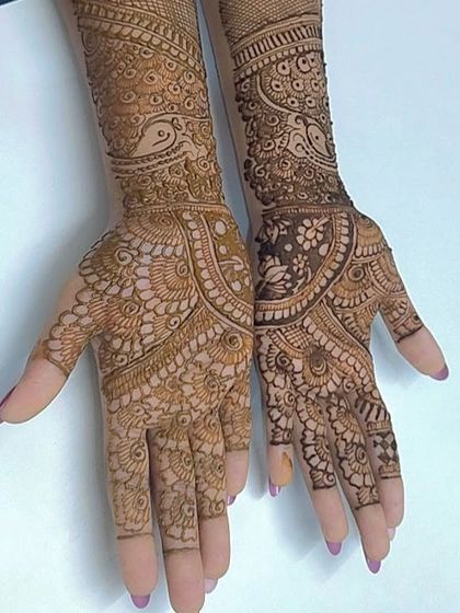 This is the 'after' photo of a student's work, showing beautifully executed Indian mehndi with clean lines and balanced composition, a huge improvement from where they started.