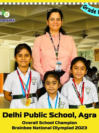 Winners from Grade 1F at DPS Agra, celebrating their school's national championship in 2023.