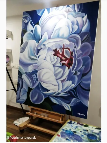 For this statement floral piece, I focused on creating depth and light within the petals. It's an oil painting designed to be a dramatic and beautiful focal point in any room, showcasing my love for hyperrealistic detail.