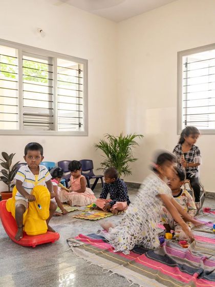 These images further detail the thoughtful design of the Anganwadi school, from the playful interactions on the stairs to the calm, well-lit interiors. Each photo highlights my commitment to creating spaces that are not just buildings, but nurturing environments for growth and community.