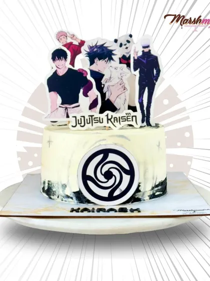 Unleash the crazy energy of sweetness! A special Jujutsu Kaisen-themed birthday cake for an ultimate anime fan. It's the perfect fusion of flavour and fandom.