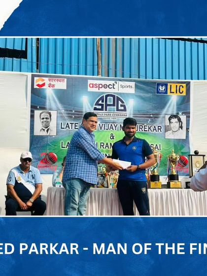 Sued Parkar receives the Man of the Final award for his match winning performance in the SPG T20 Cup final.