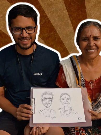 A stylized version of the mother and son portrait, highlighting their happy expressions.