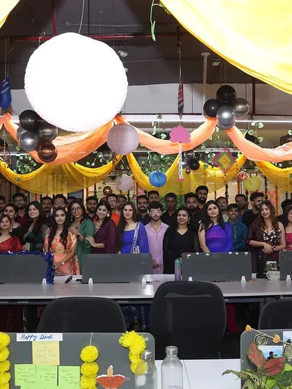 The goal of any office celebration is a happy, connected team. This group photo from the Click2Commission Diwali party captures the vibrant atmosphere I create with festive decor and a well-planned event flow.