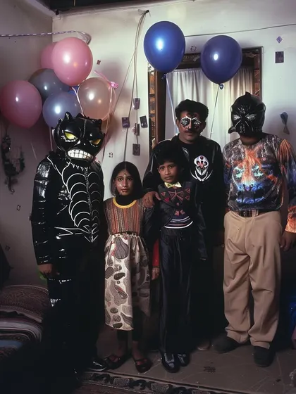 Another family portrait from 'Deception ‘97', this time with the family in monstrous black costumes. The series plays with the idea of the secrets families keep.