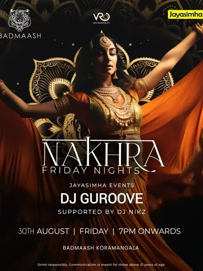 A stylish flyer for 'Nakhra Friday Nights', emphasizing the high-energy Bollywood and Punjabi music I play.