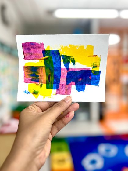 An abstract study using blocks of primary and secondary colors, created during one of our workshops in NYC.