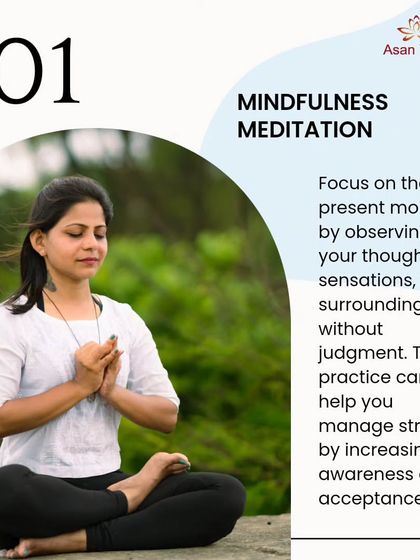 The first technique is Mindfulness Meditation. This practice involves focusing on the present moment without judgment, which is a powerful tool for managing stress by increasing awareness and acceptance.