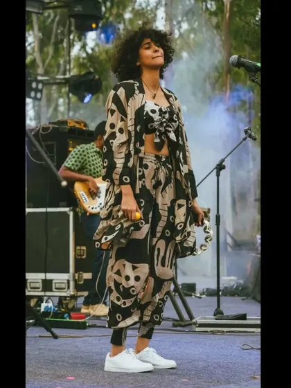 Another look from the Echoes of Earth festival. My stage presence is about being in the moment, whether in calm or chaos, to deliver a genuine performance.