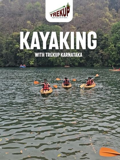 A group kayaking on the calm waters of the Kali river in Dandeli. A perfect activity for a sunny afternoon.