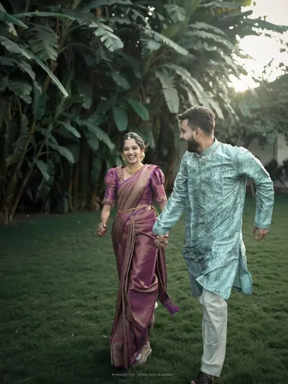 Hand in hand, running towards the future. We love capturing dynamic, candid shots that reflect the excitement of starting a new life together.
