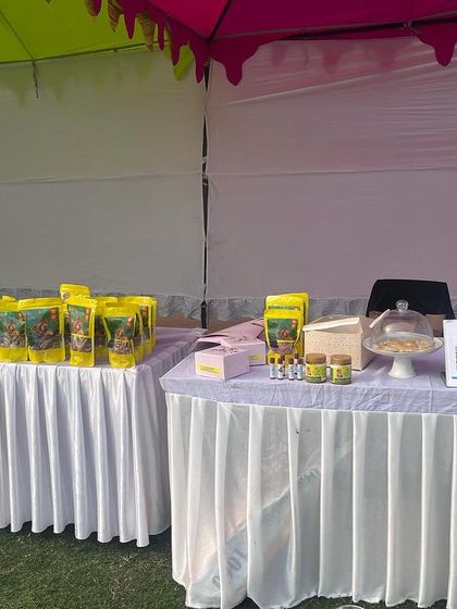 Another view of a brand's pop-up shop at one of my events. These stalls provide treats, food, and other pet products for guests to browse.