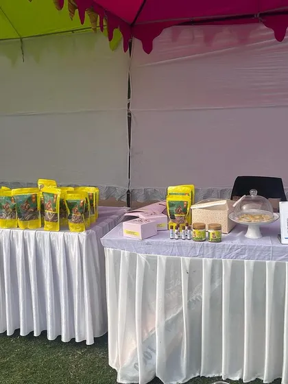 Another view of a brand's pop-up shop at one of my events. These stalls provide treats, food, and other pet products for guests to browse.