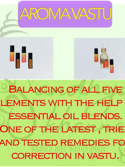 Aroma Vastu is one of my favorite modern remedies. This image shows how I use specific blends of essential oils to balance the five elements in your home. It's a powerful, tried-and-tested method for correcting Vastu doshas like cuts and extensions without any structural changes.