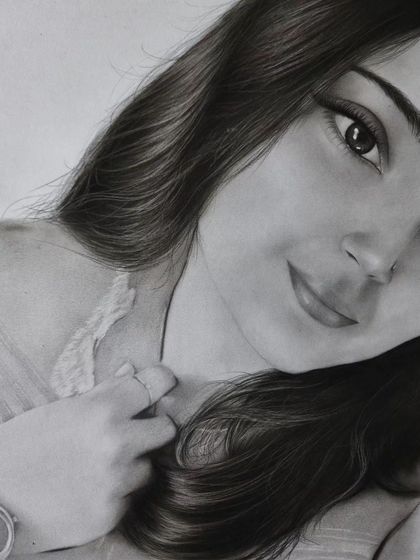 A close-up of the finished hair detail portrait.