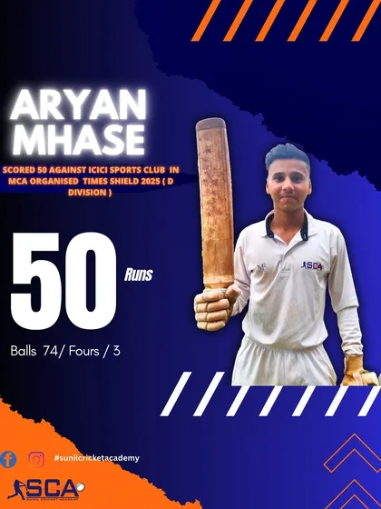 A solid half-century from Aryan Mhase in the MCA Times Shield D Division, showcasing his batting talent.