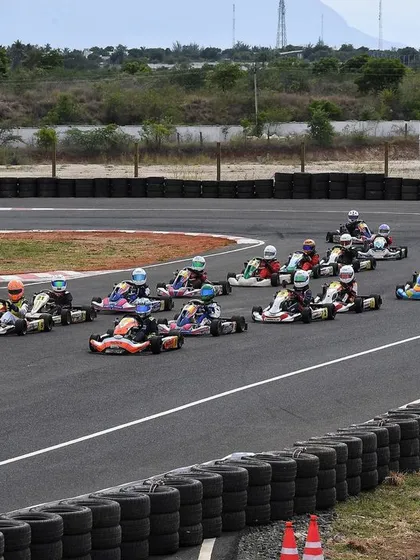 An aerial view of the full starting grid at the CoASTT circuit in Coimbatore. We organize large-scale events with dozens of competitors, ensuring a professionally managed and highly competitive environment for every racer.